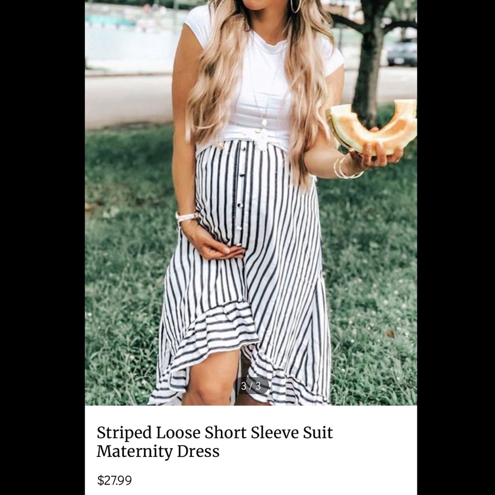 Striped Loose Maternity Short Sleeve Suit